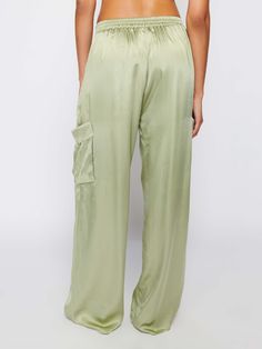 Looks like going out. Feels like staying in. Wide leg cargo pants in luxe Hammered Satin with a drawstring waist, gathered pleats, side pockets with patch pockets below, and a flattering, relaxed fit. (This one comes in Olive Oil.) | Women's Romeo Pant in Olive Oil | Ethical Essentials Parachute Pants With Cargo Pockets For Loungewear, Relaxed Fit Lounge Pants With Multiple Pockets, Relaxed Fit Pants With Multiple Pockets For Loungewear, Relaxed Fit Loungewear Pants With Multiple Pockets, Utility Pants With Side Pockets For Loungewear, Loungewear Bottoms With Multiple Pockets, Green Cargo Pocket Pants For Loungewear, Utility Style Loungewear Pants With Multiple Pockets, Utility Cargo Pants For Loungewear