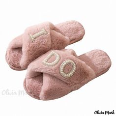 Olivia Mark - Plush Home Slippers with Anti-slip Sole, Cotton Material, Thickened and Crossed Toe Cover, Fluffy Slippers Couple Sneakers, Hair Thickness, Fluffy Slippers, Home Slippers, Casual Slippers, Western Cowboy Boots, House Slippers, Western Cowboy, Dusty Pink