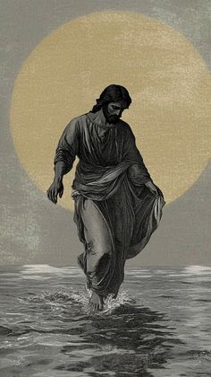 an image of jesus walking in the water