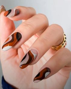 Easter Acrylic Nail Art Designs 2024 #red #nail #designs Swirls Nail Designs, Orange Fall Nails 2022, Winter Swirl Nails, Orange And Brown Nail Designs, Brown Orange Nails, Aesthetic Nails Brown, Fall Swirl Nails, Brown And Orange Nails, Orange Swirl Nails