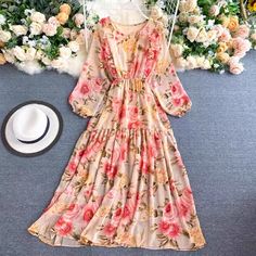 Sweet, long sleeve dress,floral dressMaterial:chiffonStyle:sweetFeatures:floralColor:as pictureSize(cm):free 1inch=2.54cmlength 123 sleeve length 57 bust 100 waist 70-124&ltp&gtNote:Due to different measurement methods,there will be 1-3 error(unite:cm), please understand.</p>&ltbr/>&ltp&gtPlease check the size carefully when you choose items,thank you.</p>&ltbr/> Casual Long Sleeve Chiffon Dress, Casual Flowy Chiffon Long Sleeve Dress, Casual Flowy Chiffon Dress With Long Sleeves, Bohemian Long Sleeve Flowy Chiffon Dress, Flowy Long Sleeve Chiffon Dress Casual, Flowy Long Sleeve Bohemian Chiffon Dress, Spring Floral Print Chiffon Dress, Casual Long Sleeve Chiffon Summer Dress, Casual Long Sleeve Chiffon Dress For Garden Party