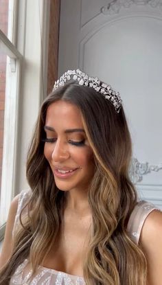 Sparkling princess-inspired bridal tiara adorned with simulated diamonds! | tiara, wedding tiara, bridal tiara, bridal headpiece, wedding headpiece, bridal hair accessories, bridal outfit, luxury bridal accessories, princess bride, royal inspired wedding,bridal headband, bride to be, bridal look, bridal style, bridal outfit, wedding outfit, wedding planning, #tiara #bridaltiara #weddingheadpiece #bridalhairaccessories #weddingdetails #bridallook #glambride #romanticbride #princess bride Pippas Wedding, Wedding Hair Bridal, Glam Bride, Floral Tiara, Hair Accessories Bridal, Bridal Accessory, Beautiful Tiaras, Crown Bridal, Diamond Tiara