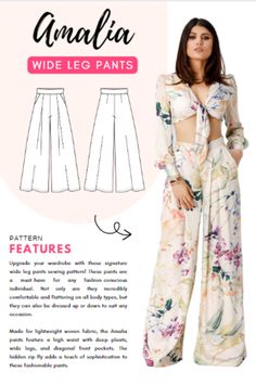 the front and back of an analia wide leg pants pattern