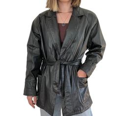 Vintage 1990s Womens Wilsons Leather Black Biker Matrix Thinsulate Jacket Sz S Size S (oversized fit)  Will best fit a size S-M  Color: black  Material: leather  Lined  Closure: adjustable sash  Heavyweight  Excellent vintage condition  Modeled on a medium/size 6/ 5 foot 7/ 140lbs/ 34 C/ 28" inch waist Vintage Black Leather Jacket For Winter, Vintage Black Biker Jacket For Work, Black Oversized Leather Jacket, Oversized Black Leather Jacket, 28 Inch Waist, Wilsons Leather Jacket, Matrix, Medium Size, Jackets & Coats