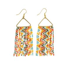 PRICES MAY VARY. Colorful Beaded Earrings: Handcrafted with a dynamic blend of vibrant seed beads, these fun earrings capture the essence of boho style. The flowing design adds movement and vibrancy to your look, perfect for making a bold fashion statement. Handmade Boho Earrings: Each pair of Whitney dangle earrings is meticulously handcrafted. These unique earrings are crafted using high-quality glass beads hanging on a brass triangle, ensuring that they are both beautiful & durable wearable w Festival Beaded Chain Earrings, Festival Dangle Earrings With Dangling Beads, Adjustable Dangling Beads Earrings For Festivals, Festival Dangling Bead Drop Earrings, Adjustable Long Drop Beaded Earrings With Dangling Beads, Adjustable Chandelier Earrings With Colorful Beads, Festival Tiny Beads Dangle Chandelier Earrings, Summer Beaded Chain Drop Earrings, Adjustable Beaded Chain Drop Earrings