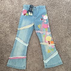 These Jeans Are Sooo Cute Bell Bottom Flair Jeans With Flowers.. My Daughter Won’t Wear Them Size 8 & Brand Is Beetlejuice From A Boutique. Trendy Bottoms For Spring Playtime, Trendy Spring Bottoms For Playtime, Playful Bottoms For School In Spring, Blue Bottoms For Playtime In Spring, Multicolor Bottoms For Playtime In Spring, Fun Playwear Bottoms For Spring, Playful Blue Bottoms For Spring, Fun Spring Playwear Bottoms, Colorful Bell Bottoms