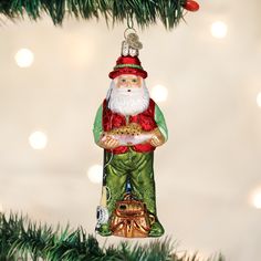 a glass ornament hanging from a christmas tree