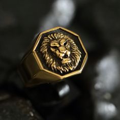 Elevate your style with our exquisite 18k gold ring, featuring a stunning unisex lion signet design. This powerful statement jewelry piece is perfect for both men and women, transcending traditional boundaries. **Key Features - Crafted from premium 18k gold for lasting brilliance - Unique lion design symbolizes strength and courage - Available in sizes 9-13 US, ensuring a perfect fit This ring is not just jewelry; it's a meaningful statement, reflecting your bold personality. Made with eco-frien Lion Signet Ring, Modern Gold Ring, Mens Pinky Ring, Lion Ring, Gold Lion, Signet Ring Men, Mens Gold Rings, Gold Statement Ring, Ring Men