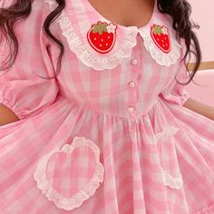 Sweet Gingham Dress With Ruffles, Cute Peter Pan Collar Dress For Garden Party, Spring Cute Dresses With Lace Collar, Cute Spring Dress With Lace Collar, Cute Dress With Peter Pan Lace Collar, Cute Long Sleeve Gingham Dress, Cute Pink Dress With Peter Pan Collar, Cute Gingham Dresses With Lace Trim, Cute Dress With Lace Trim And Doll Collar