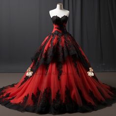 Goth Ball Gown Wedding Dress, Black Red Bridal Dresses, Maroon Brides Wedding Dress, White Wedding Dress With Wine And Black, Vampire Bride Dresses, Vampire Wedding Dress Princess, Hot Red Dress Quinceanera, Red Ruby Diamonds Wedding Dress Scary, Red Ball Gowns Plus Size