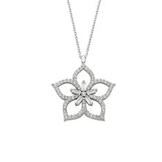 - Flower Necklace is made with high-quality 925K Sterling Silver. - Pendant Necklace featuring a dainty cutout flower design with a floral cluster of round cut created cubic and baguette stones set in high polished sterling silver. - Dainty, delicate, elegant, charm, cute and trendy Cherry Blossom Flower pendant necklace is a good example for summer jewelry. - 925K sterling silver solitaire round pendant comes with a free 925K Sterling Silver chain. - A thoughtful jewelry gift that will be cheri Flower Diamond Bracelet, Elegant Blossom Flower Pendant Jewelry, Elegant Blossom Color Flower Pendant Jewelry, White Gold Flower Necklace For Anniversary, White Gold Flower Shaped Necklace For Anniversary, White Gold Flower Shaped Necklace, Elegant Blossom Necklace With Flower Charm, Sterling Silver Flower Charm Necklace, Elegant Blossom Jewelry For Anniversary