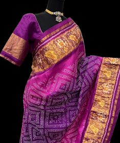 Expertly handwoven with pure zari, this Purple Patola Silk Bandhani Saree is a stunning addition to any wardrobe. Adorned with intricate bandhani patterns, this saree is a perfect blend of traditional and modern style. Comes with a stitched blouse for a complete and hassle-free look. Perfect for any occasion. Purple patola silk with gold pallu with stitched blouse beautiful border. DETAILS AND CARE Colour : purple Weight : 600 - 800 grams Length : 5.5 m saree + 0.7 m blouse Width : 48 Inches Fabric : patola pure silk Craft Description : patola Wash Care : Dry Wash Only Shipping Time : 5 - 7 Working days We Ship Worldwide Comes with prestitched blouse size 36 goes up to 42 very beautiful high quality   silk saree  https://admin.shopify.com/store/shruthis-sarees/articles/559483519167 DISCLAI Red Velvet Blouse, Readymade Blouses Online, Saree Bandhani, Patola Silk Saree, Bandhani Saree, Velvet Blouses, Readymade Blouse, Colour Purple, Blouse Online