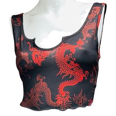 -Size: Medium -New Without Tags, Never Worn Questions ? Leave A Comment Below ! Dragon Crop Top, Black Clown, Dark Style, Nice Clothes, Halloween 2024, Red Dragon, Shein Tops, Dark Fashion, Fashion Inspiration