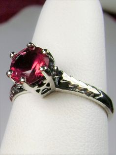 Red Ruby Ring, Wedding Solitaire, Classic design, Sterling Silver Filigree, Silver Embrace Jewelry, D22 Classic Promise Jewelry With Lab-created Ruby, Classic Lab-created Ruby Jewelry For Promise, Classic Promise Ruby Solitaire Ring, Classic Solitaire Ruby Ring For Promise, Classic Solitaire Ruby Promise Ring, Promise Ruby Ring With Prong Setting, Red Round Cut Jewelry With Center Stone, Formal Solitaire Ruby Ring With Round Stone, Ruby Ring With Center Stone For Promise