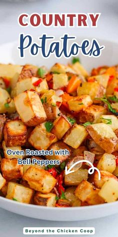 a white bowl filled with potatoes on top of a table