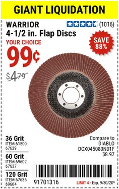 an ad for a grinding disc with the price tag 999 - 985 on it