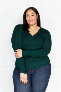 You're going to love the ALB Custom P.S. I Love You sweater from Ava Lane Boutique! This Custom ALB sweater features a ribbed V-neckline, cable knit, ribbed cuffs, and a straight ribbed hemline. You can dress this up with a skirt and heels, or play it more casual with a pair of dark denim! A classic look, you'll need one in every color! Fabric: 80% Viscose, 20% Nylon Measurements: Bust (Size M): 17.5" Bust (Size 2XL): 23" Length (Size M): 23" Length (Size 2XL): 26" True To Size S 0-6 M 6-10 L 10-14 XL/1XL 14-18 2XL 18-20 3XL 20-24 The Ladies of ALB Sizing: Model (long blonde hair) is a size S, 34.5" bust and is photographed in a size S! Model (long light brown hair) is a size XL, 44" bust, 40D bra size and is photographed in the size XL! Green Cable Knit V-neck Sweater, Green V-neck Cable Knit Sweater, Long Light Brown Hair, Denim Jacket Short, Skirt And Heels, Long Light, Denim Joggers, Long Blonde, Boot Cut Denim