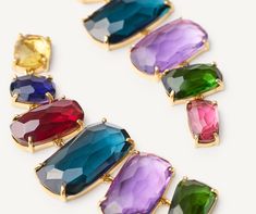 Carefully selected multicolored gemstones give character and brilliance to these magnificent earrings. The 18K yellow gold is finely hand-engraved with the ancient Florentine technique. Hand Engraving, Semi Precious Gemstones, Gemstone Earrings, Semi Precious, Yellow Gold, Gemstones, Yellow, Gold