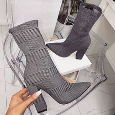 All Products · Eoooh❣❣ · Online Store Powered by Storenvy High Heel Stiefel, Dress Booties, High Heel Dress, Grey Heels, Trendy Boots, Style Rock, Sock Boots, Chunky Heels Boots, Boot Print