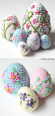 crocheted easter eggs with flowers on them