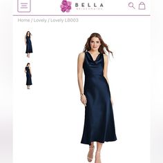 a woman in a blue dress is shown on the website for bella fashions