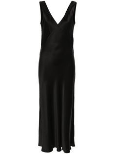 black silk satin finish bias cut slip silhouette V-neck sleeveless V-back straight hem long length unlined Chic V-neck Maxi Dress For Night, Satin Floor-length Slip Dress For Date Night, Floor-length Satin Slip Dress For Date Night, Sleek Silk Dress With Bias Cut V-neck, Satin Finish Maxi Slip Dress For Night Out, Satin Finish Maxi Length Slip Dress For Night Out, Modal Satin V-neck Slip Dress For Date Night, V-neck Modal Satin Slip Dress For Date Night, Satin Slip Dress For Date Night, Maxi Length