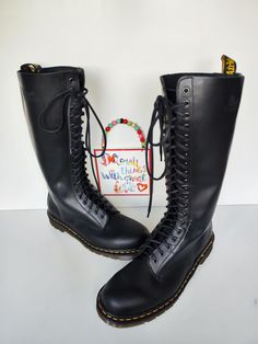 I have a selection of more than 500 pair of RARE, VINTAGE Dr Martens boots. Please visit my SHOP to check out my other DOCs. I will be listing new ones every day.  Dr Martens 20 eye 1420 knee high tall vintage england boots UK9.5 EU44 US10.5 Brand New Let me know in case you have any questions Vintage Dr Martens, Vintage England, Dr Martens Boots, Mens Shoes Boots, Dr. Martens, Boots Men, Knee High, Shoes Mens, Men's Shoes