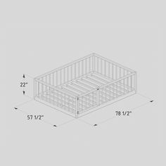 a drawing of a bed frame with measurements for the top and bottom sides, including the base