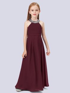 Cabernet Chiffon Ball Gown, Neckline Details, Dress Birthday Party, Girls Bridesmaid Dresses, Wedding Clothing, Kids Wedding, Junior Bridesmaid Dress, Beaded Neckline, Junior Bridesmaid Dresses