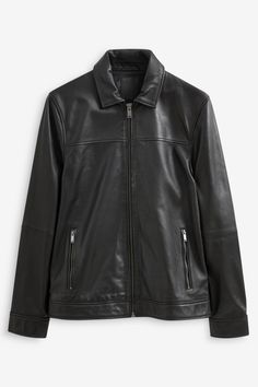 Signature soft leather. Two functional zipped pockets. Collar. Zip through front fastening. Snap buttoned cuffs. Specialist dry clean. Main 100% Leather. Lining 53% Viscose, 47% Polyester. Collared Jacket, Leather Collar, Black Noir, Finland, Soft Leather, Buy Now, Mens Jackets, Zip Ups