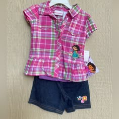 From Early 2000s 3 Piece Set Dora The Explorer Size 24 Months I Have More Kids Vintage Listed On My Ig Under Mainline_vinatge_ Or Mainline_kids_vintage Playful Pink School Sets, Pink Short Sleeve School Sets, Early 2000s Kids Clothes, Y2k Kids Outfits, Early 2000s Baby Clothes, 90s Kids Outfits, Nostalgic Clothes, Dora Clothes, 2000s Kids Clothes