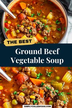 the best ground beef vegetable soup in a bowl