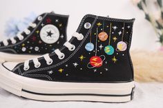 Personalized Converse Shoes, Space Embroidered Converse, Fun Converse, Customized Converse, Personalized Converse, Converse 1970s, Converse Design, Seni Mural