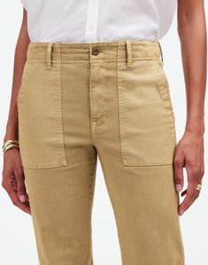 The Slim Straight Utility Pant in Garment Dye Tapered Leg Cotton Cargo Jeans For Fall, Cotton Tapered Leg Cargo Jeans For Fall, Fall Season Cotton Cargo Jeans With Tapered Leg, Mid-rise Washed Cotton Pants, Fall Cropped Leg Chinos With Pockets, Washed Pants For Workwear In Fall, Mid-rise Khaki Jeans With Patch Pockets, Khaki Cargo Pants With Five Pockets And Straight Leg, Straight Leg Washed Cotton Cargo Pants