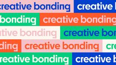 the word creative is written in different colors and font styles, along with other words