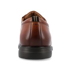 Introducing the Stafford derby shoe by Thomas & Vine, a perfect combination of style and comfort. Crafted with genuine leather, these lace-up shoes exude durability and timeless charm. The 12 mm Tru Comfort Foam™ insole provides superior cushioning, ensuring all-day comfort with every step. With a round-toe design, 1-inch block heel, elastic gusset for extra comfort, and an ExtraLight outsole, the Stafford derby delivers both style and practicality. The cushioned collar and tongue add an extra l Brown Lace-up Derby Shoes For Business, Brown Lace-up Shoes With Goodyear Welt For Business Casual, Cognac Plain Toe Oxfords For Business Casual, Cognac Goodyear Welted Oxfords For Work, Classic Brown Lace-up Shoes With Goodyear Welt Construction, Classic Brown Lace-up Shoes With Goodyear Welt, Cognac Oxfords With Brogue Detailing For Work, Cognac Cap Toe Oxfords For Work, Cognac Leather Cap Toe Shoes For Derby