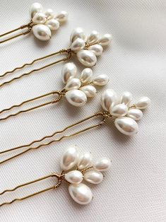 These tender hair pins decorated with pearls ivory color. PRICE FOR ONE PIECE All parts was carefully combined to each other for making the best hair accessory for your special day. DETAILS - Put headpiece after using hair spray - Do not use any washing liquids and chemicals - Please keep your hair accessory in dry please away from direct sunlight - Tarnish resident jewelry wire - Designed and made in New York, USA - Flexible and easy to use - Every headpiece will be packaged in gift box If you Bridal Hair Accesories, Gold Ivory Wedding, Bridal Pearl Hair, Gold Hair Pins, Pearl Hair Accessories, Pearl Hair Piece, Bridal Hair Pins Pearl, Wedding Aesthetics, Christmas Hair Accessories