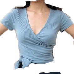 Chic Fitted V-neck Crop Top, Versatile Fitted V-neck Crop Top, Casual V-neck Stretch Wrap Top, Casual Stretch V-neck Wrap Top, Trendy Spring Wrap Top, Casual Fitted Wrap Tops, Trendy Fitted Summer Wrap Top, Versatile Fitted V-neck Top, Trendy Fitted Wrap Top For Summer