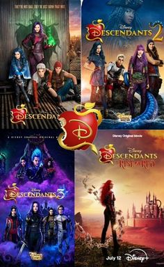 the disney movie poster is shown in four different colors and sizes, including one for each character