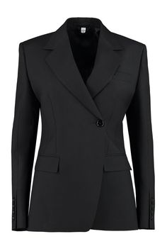 Step out in style and sophistication with this exquisite double-breasted wool blazer. The lapel collar and structured shoulders exude an air of elegance and class, while the slim fit ensures a tailored, polished look. Perfect for any occasion, this blazer features a back slit for added comfort and movement, making it a versatile and timeless addition to your wardrobe. Crafted from a luxurious blend of 100% wool, 32% viscose, and 66% wool, this blazer is a true investment piece that will elevate Fit Back, Leather Cap, Blazer Black, Tailored Trousers, Black Blazers, Wool Blazer, Casual Backpack, Polished Look, Lapel Collar