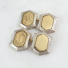 14k Gold Cuff Links Monogrammed Vintage Two Toned Gold - Etsy Gold Cuff Links, Wedding Cuff Links, Vintage Jewelry Antique, Engraved Cuff, Wedding Cuff, Gold Diamond Studs, Gold Cufflinks, Vintage Cufflinks, Gold Engraving