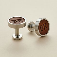 Stainless steel cufflinks with a personalised leather inlay, complete with a matching handcrafted storage pouch. Designed and handmade in the UK. A classic stud cufflink in stainless steel with a contrasting leather inlay, combining the machined finish of the metal with the natural character of the leather hide. The luxury cufflinks are available with a choice of smart black or rich tan brown leather face and can be subtly personalised with traditionally debossed initials. The cufflinks are pres Leather Jewelry With Polished Finish As A Gift, Leather Jewelry With Polished Finish For Gift, Modern Jewelry With Engraved Logo As Gift, Formal Engraved Leather Jewelry, Modern Jewelry With Engraved Logo For Gift, Classic Cufflinks For Father's Day Personalized Gift, Classic Cufflinks With Engraving Option For Father's Day, Customizable Classic Cufflinks For Father's Day, Formal Leather Cuff Jewelry