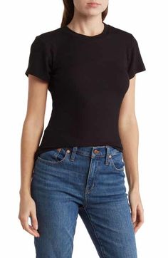 Madewell Vintage Crewneck Cotton T-Shirt | Nordstromrack Stretch Plain Short Sleeve T-shirt, Casual Fitted Crew Neck T-shirt, Fitted Short Sleeve Basic T-shirt, Classic Short Sleeve T-shirt For Fall, Classic Fitted T-shirt For Fall, Trendy Stretch T-shirt For Everyday, Solid Color Snug Fit Crew Neck T-shirt, Everyday Stretch T-shirt With Scoop Neck, Everyday Stretch Crew Neck Tops