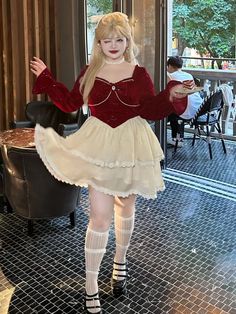 Plus Size Bowknot Details Red and White Basque Waist Sweet Dress Plus Size Coquette, Plus Size Kawaii, Puff Sleeves Blouse, Steampunk Fashion Female, Basque Waist, Preppy Shirt, Steampunk Fashion Male, Gothic Skirts, Really Cute Outfits