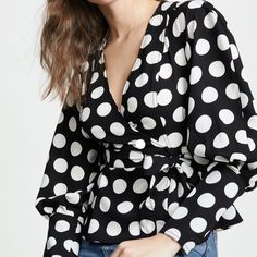 New C/Meo Collective Unending Polka Dot Top. Wrap Top Cinches In At Waist Creating A V Neckline. Large Polka Dot Motif. Zip Detail On Sleeves. Big Puff/Balloon Sleeves. Brand New With Tag. Size Medium Bundle And Save Balloon Sleeves, Wrap Top, Polka Dot Top, Polka Dot, Polka Dots, Dots, Rompers, Black White, Size Medium