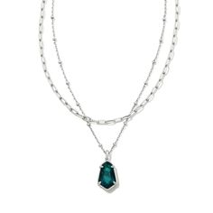 This Multi Strand Alexandria Necklace in Silver Teal Green Illusion by kendra Scott is pictured with a white background. Giddy Up Glamour, Double Strand Necklace, Double Up, Multi Strand Necklace, Brass Material, Stone Pendant, Strand Necklace, Teal Green, Multi Strand