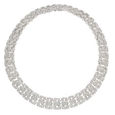 Diamond, 18k White Gold Necklace The necklace features full-cut diamonds weighing a total of approximately 21.60 carats, set in 18k white gold. Gross weight 156.00 grams. Length: 17-3/4 inches Diamond Average Color: H Diamond Average Clarity: SI Diamond Shapes: Round Brilliants Diamond Count: 1000+ Overall Condition: One Diamond is Missing Notes: Marked: 18K. Brides Jewelry, Victorian Pendant Necklace, Coins Jewelry, Elegant Choker, Small Collectibles, Stylist Outfit, Marquise Shape Diamond, Pearl And Diamond Necklace, White Gold Necklace