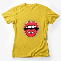 Red Lip Pop Art T-Shirt, Bold Comic Style Mouth Tee, Retro Fashion Casual Wear, Vibrant Lipstick Graphic Top, Unisex Shirt Female T-Shirt Custom graphic T-Shirt.Customize your color Trendy Red Graphic Design Tops, Trendy Red Tops With Graphic Design, Funny Graphic Short Sleeve Tops, Funny Graphic Design Short Sleeve Tops, Pop Culture Yellow Short Sleeve T-shirt, Yellow Pop Culture Short Sleeve T-shirt, Yellow Short Sleeve Pop Culture T-shirt, Yellow Short Sleeve T-shirt Pop Culture, Trendy Red T-shirt With Character Print