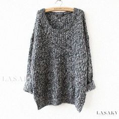 Lasaky - Relaxed Fit Oversized Round Neck Sweater with Colorful Stripes - Lightweight Knit Cardigan Oversized Black Long Sweater, Gray Knitted Acrylic Sweater, Long Sleeve Soft Knit Acrylic Sweater, Oversized Gray Knitted Sweater, Gray Long Casual Sweater, Oversized Gray Acrylic Sweater, Casual Long Gray Sweater, Oversized Textured Knit Acrylic Sweater, Casual Gray Knitting Pattern For Fall