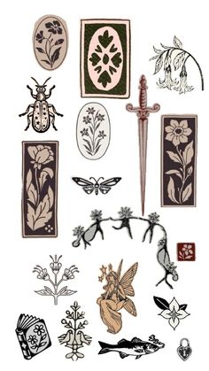 an assortment of decorative stickers on a white background